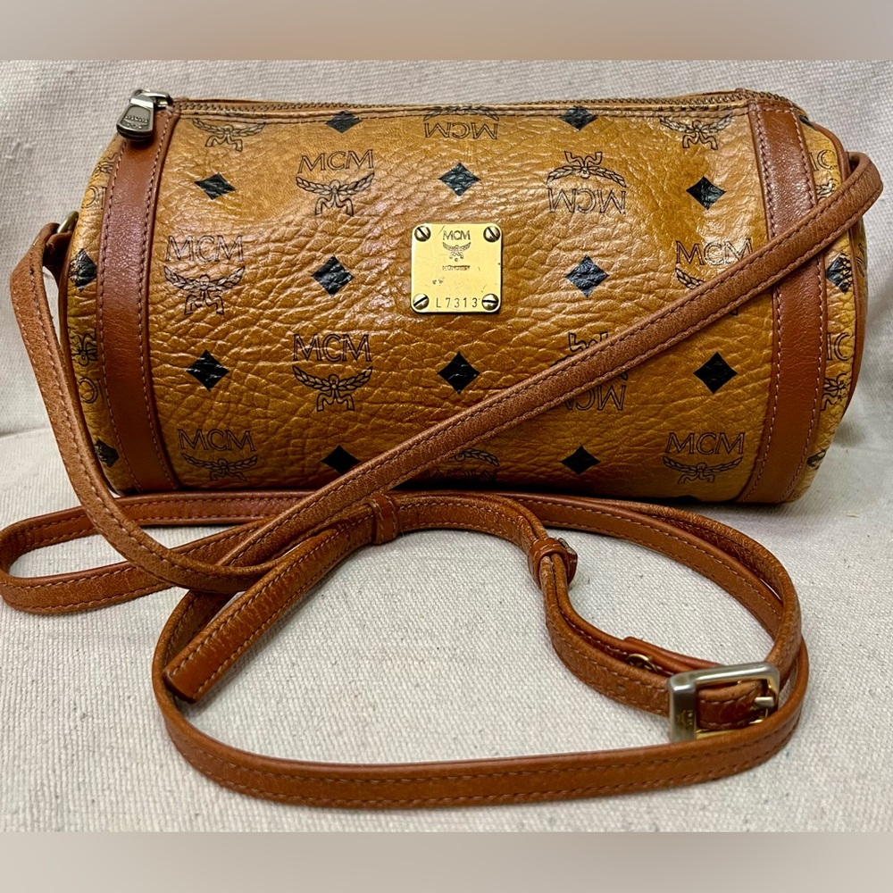 MCM VINTAGE MINI- Visetos Barrel Bag - Cognac - Beautiful Inside & Out!